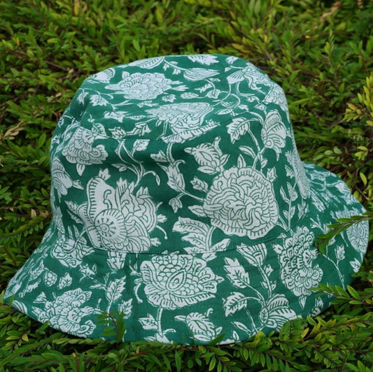 Block-Printed Bucket Hat - Green/Turquoise