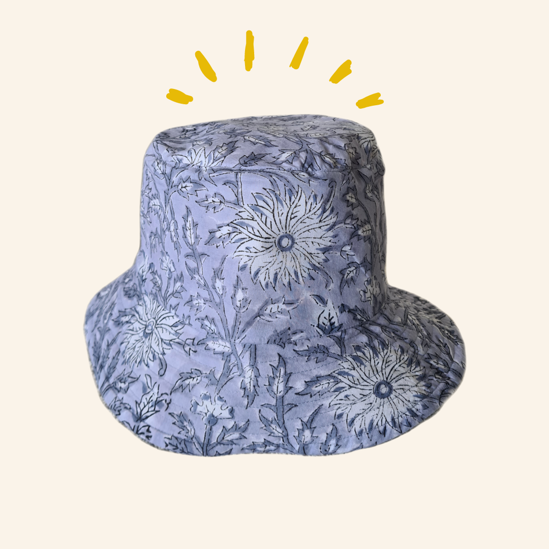 Block-Printed Bucket Hat - Greyish Blues