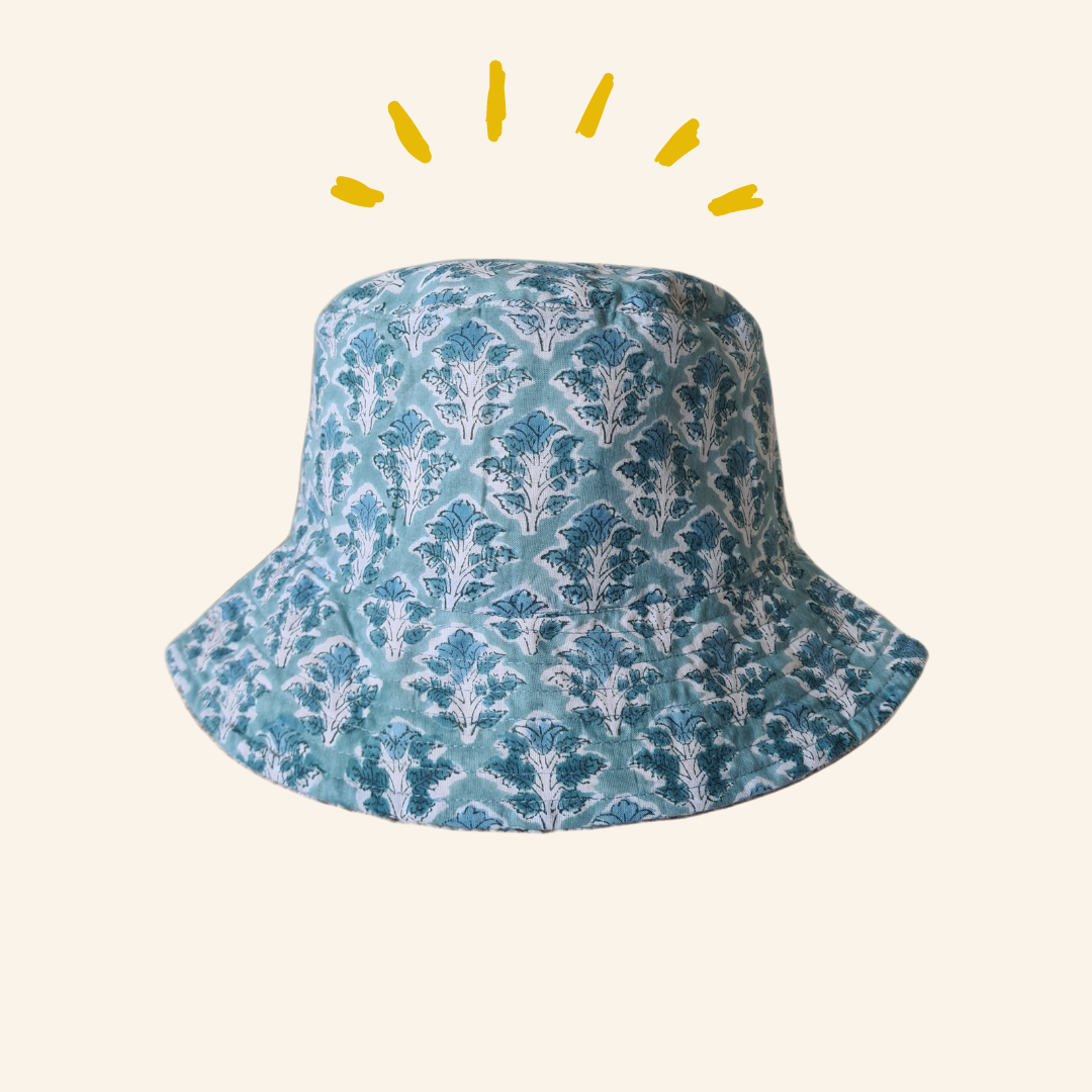 Block-Printed Bucket Hat - Violet/Teal