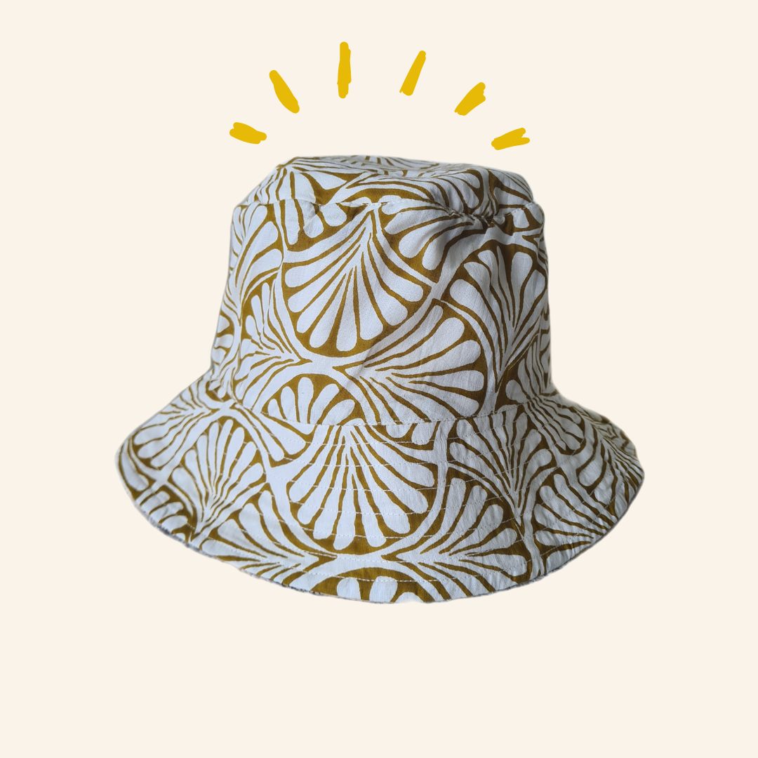 Block-Printed Bucket Hat - Beige/Mustard