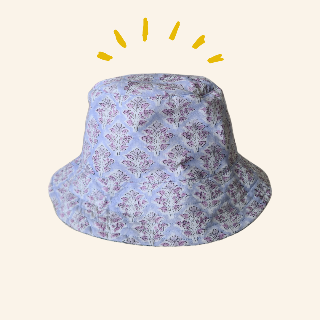 Block-Printed Bucket Hat - Violet/Teal