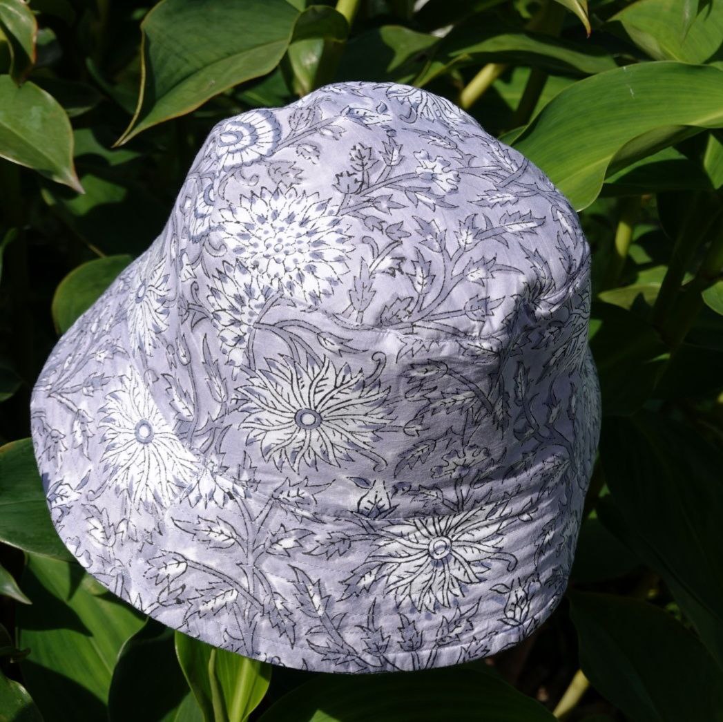 Block-Printed Bucket Hat - Greyish Blues